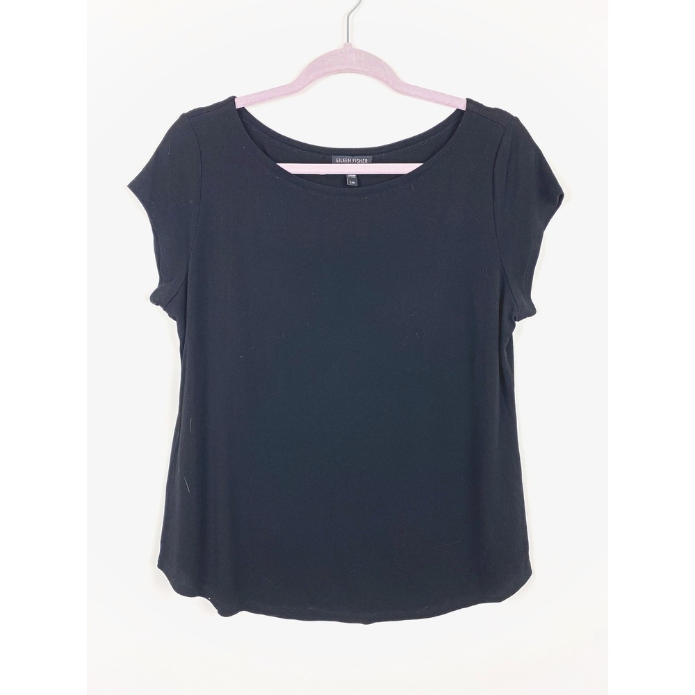 Eileen Fisher 100% Silk Short Sleeve Scoop Neck Top Large